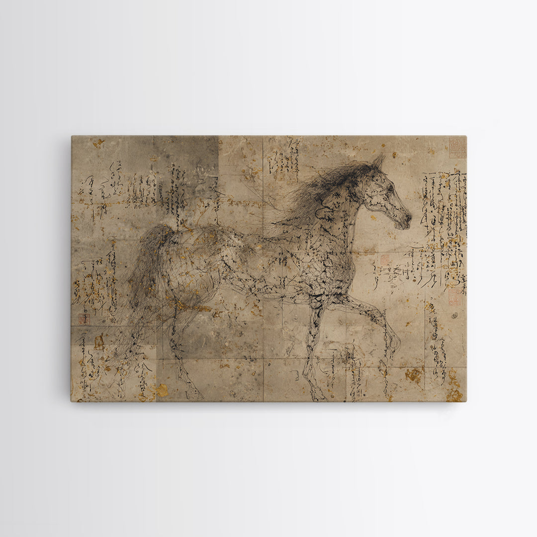 Calligraphic Horse Silhouette Made from One Line Canvas Print, Calligraphy Art, Wall Art Printable, Living Room Decor, Script, CAL-3x2-69