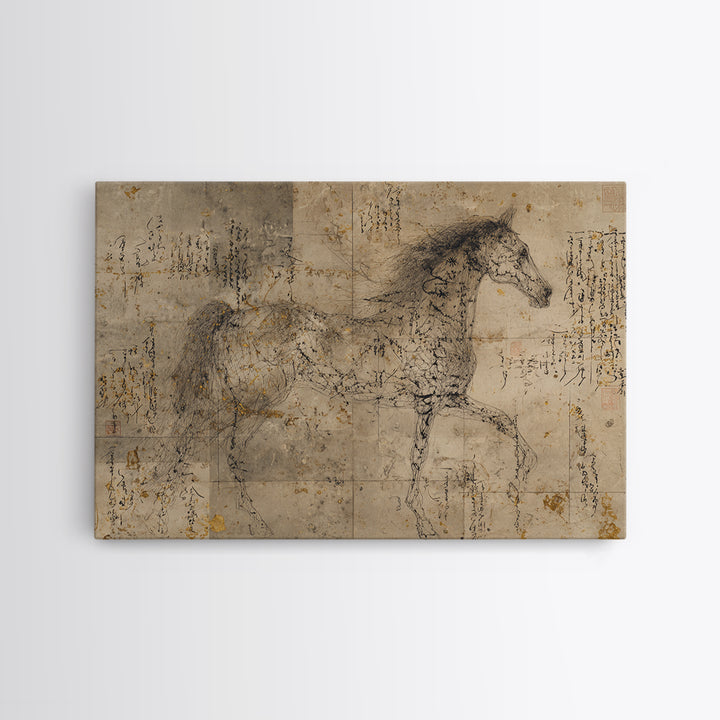 Calligraphic Horse Silhouette Made from One Line Canvas Print, Calligraphy Art, Wall Art Printable, Living Room Decor, Script, CAL-3x2-69