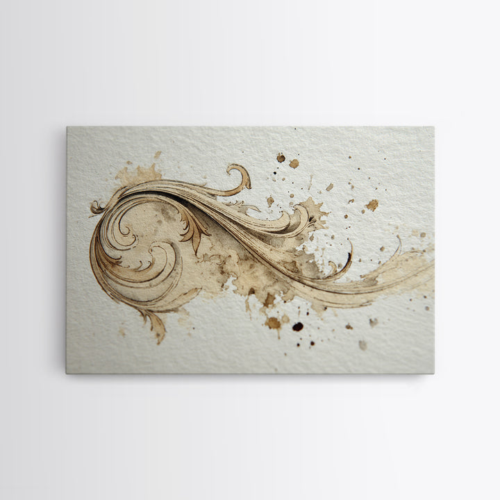 Ornamental Frame of Flourished Pen Curves Framed Canvas Print, Calligraphy Art, Unique Wall Art, Living Room Decor, Script, CAL-3x2-70