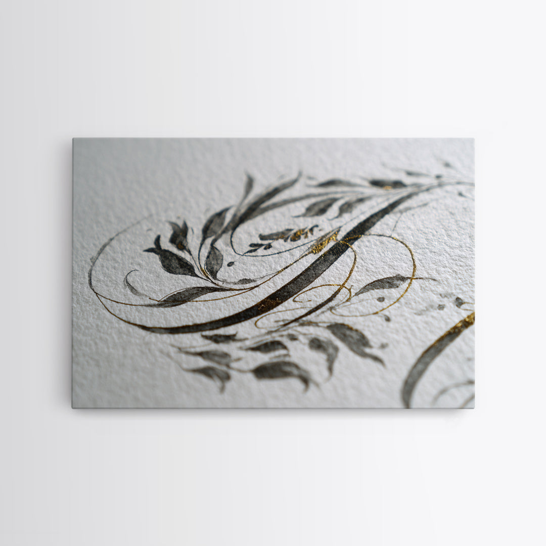 Botanical Calligraphy Pattern Framed Canvas Print, Calligraphy Art, Modern Wall Art, Living Room Decor, Fine Art, Script, CAL-3x2-74