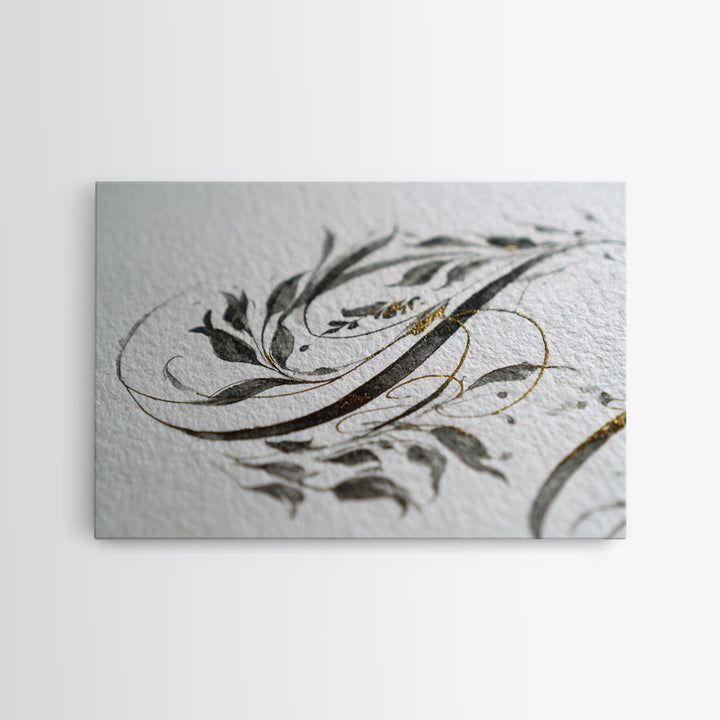 Botanical Calligraphy Pattern Framed Canvas Print, Calligraphy Art, Modern Wall Art, Living Room Decor, Fine Art, Script, CAL-3x2-74