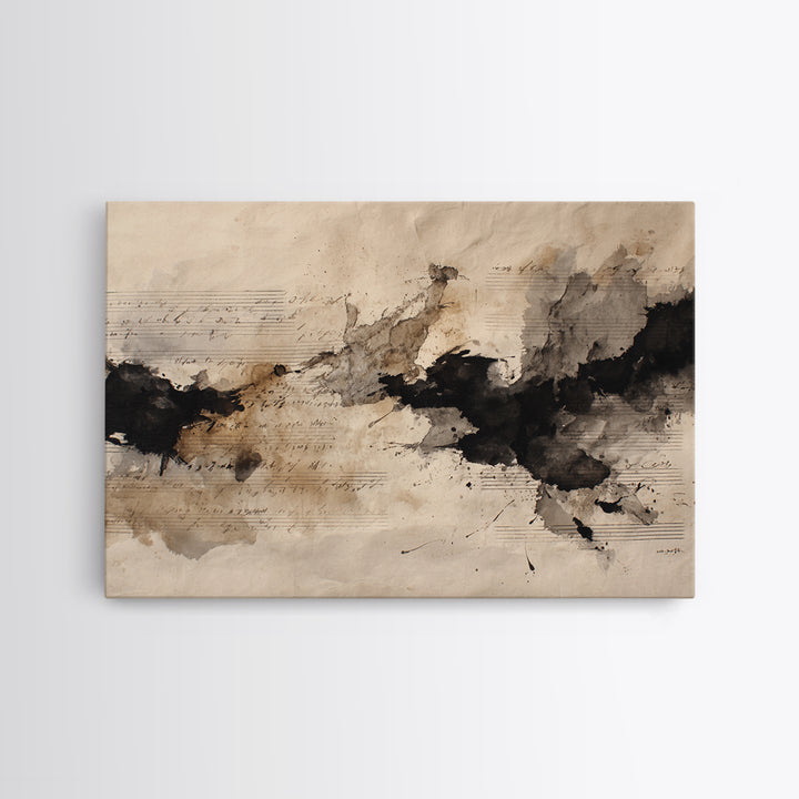 Expressive Musical Rhythm Painted as Ink Strokes Canvas Print, Calligraphy Art, Watercolor Print, Living Room Decor, Script, CAL-3x2-76