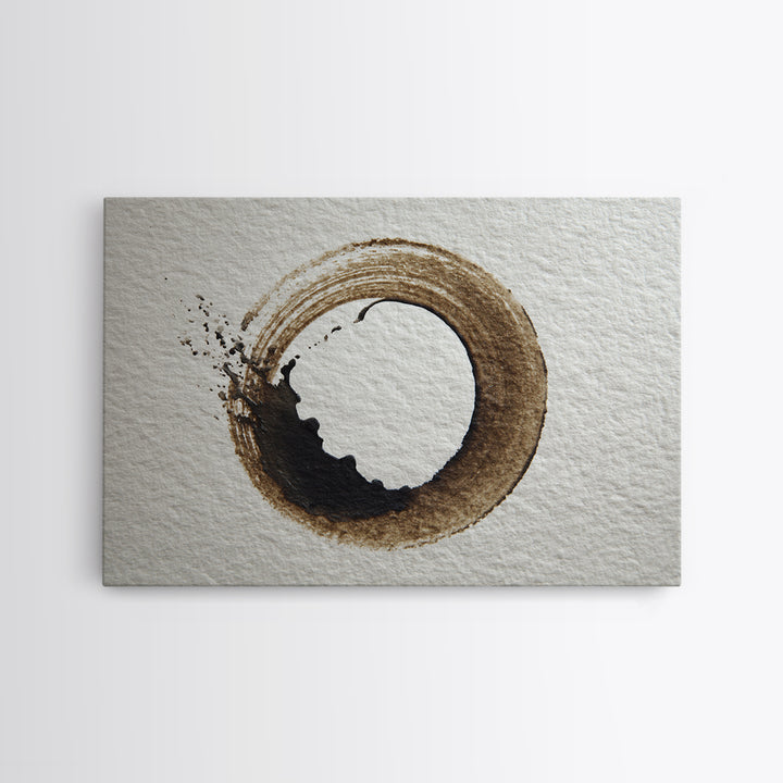 Japanese Brush Mark Circle Framed Canvas Print, Calligraphy Art, Statement Artwork, Living Room Decor, Fine Art, Script, CAL-3x2-80
