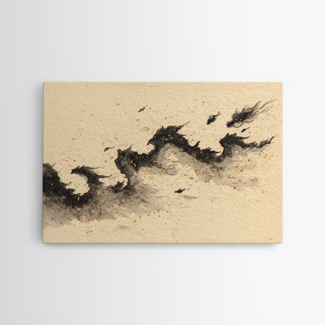 Ink Wash Dragon Curve Framed Canvas Print, Calligraphy Art, Gallery Wall Set, Living Room Decor, Fine Art, Script, CAL-3x2-85