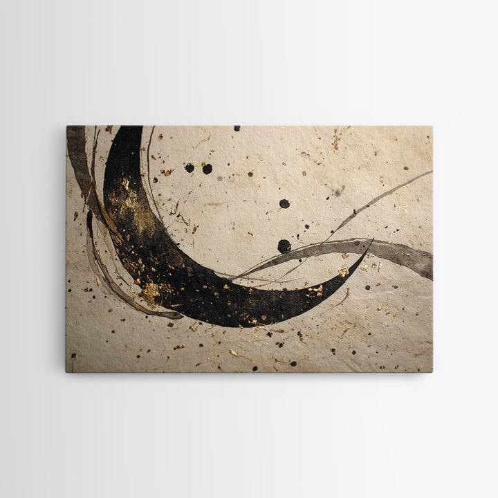 Crescent Moon Made from Elegant Ink Swashes Canvas Print, Calligraphy Art, Spiritual Wall Art, Living Room Decor, Script, CAL-3x2-97