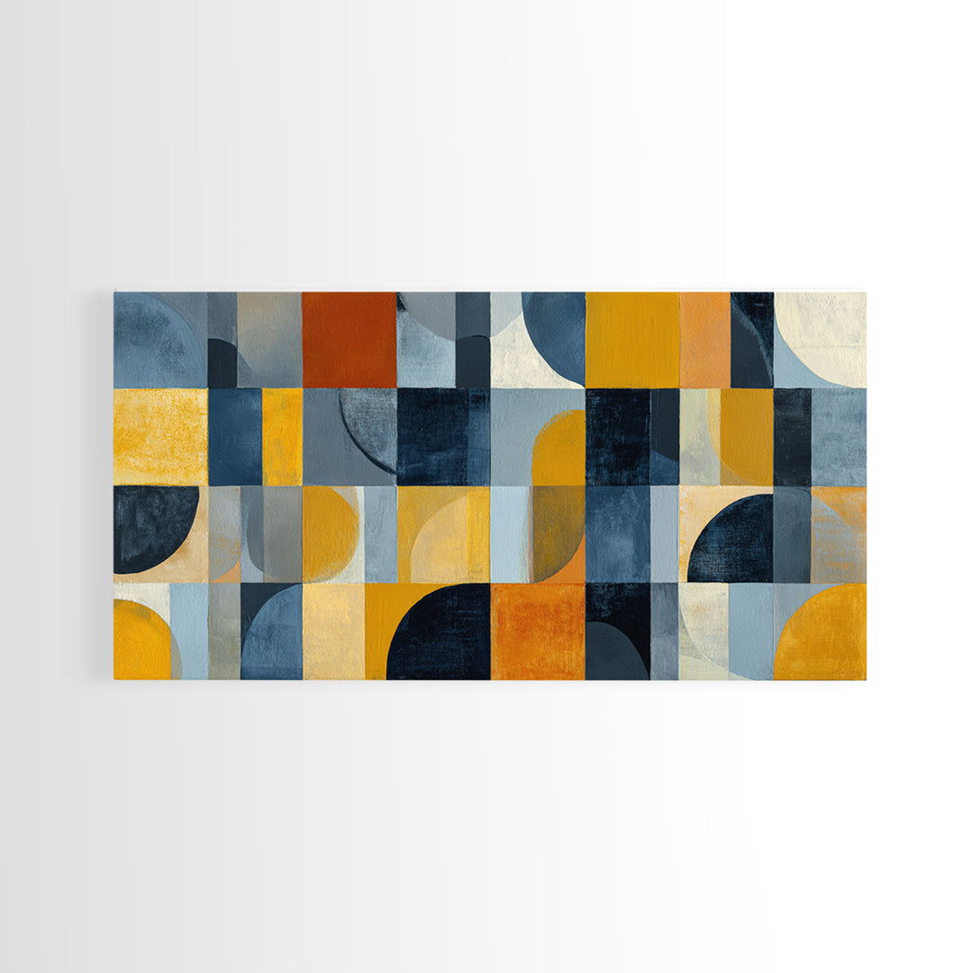 Checkerboard Blocks with Painterly Edges Framed Canvas Print, Color Block Art, Wall Art, Living Room Decor, Oil Painting, CBA-2x1-35