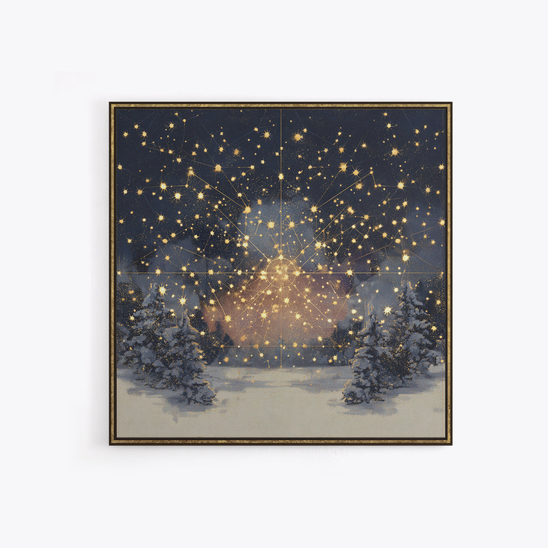 Aurora Borealis over Snowy Pines Canvas Print, Celestial Art, Celestial Decor, Living Room Decor, Fine Art, Celestial, CEL-1x1-17