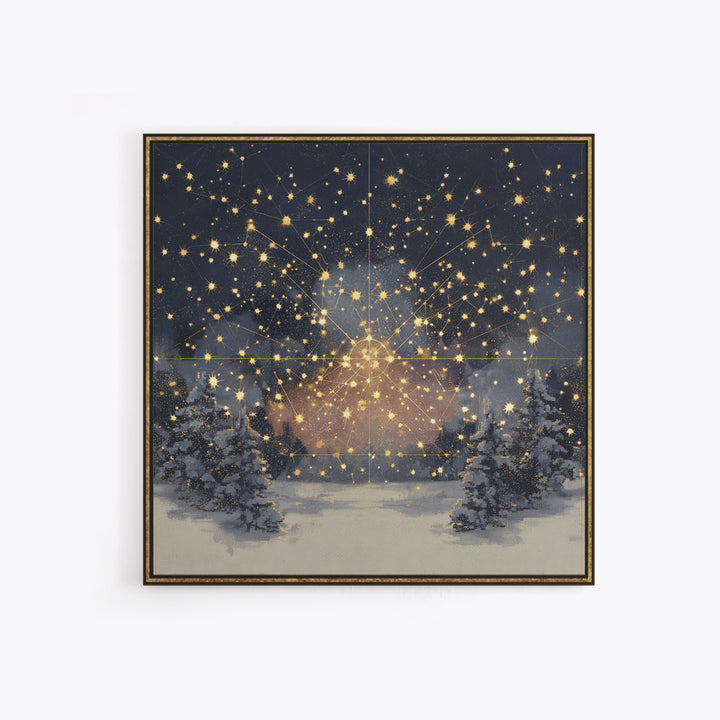 Aurora Borealis over Snowy Pines Canvas Print, Celestial Art, Celestial Decor, Living Room Decor, Fine Art, Celestial, CEL-1x1-17