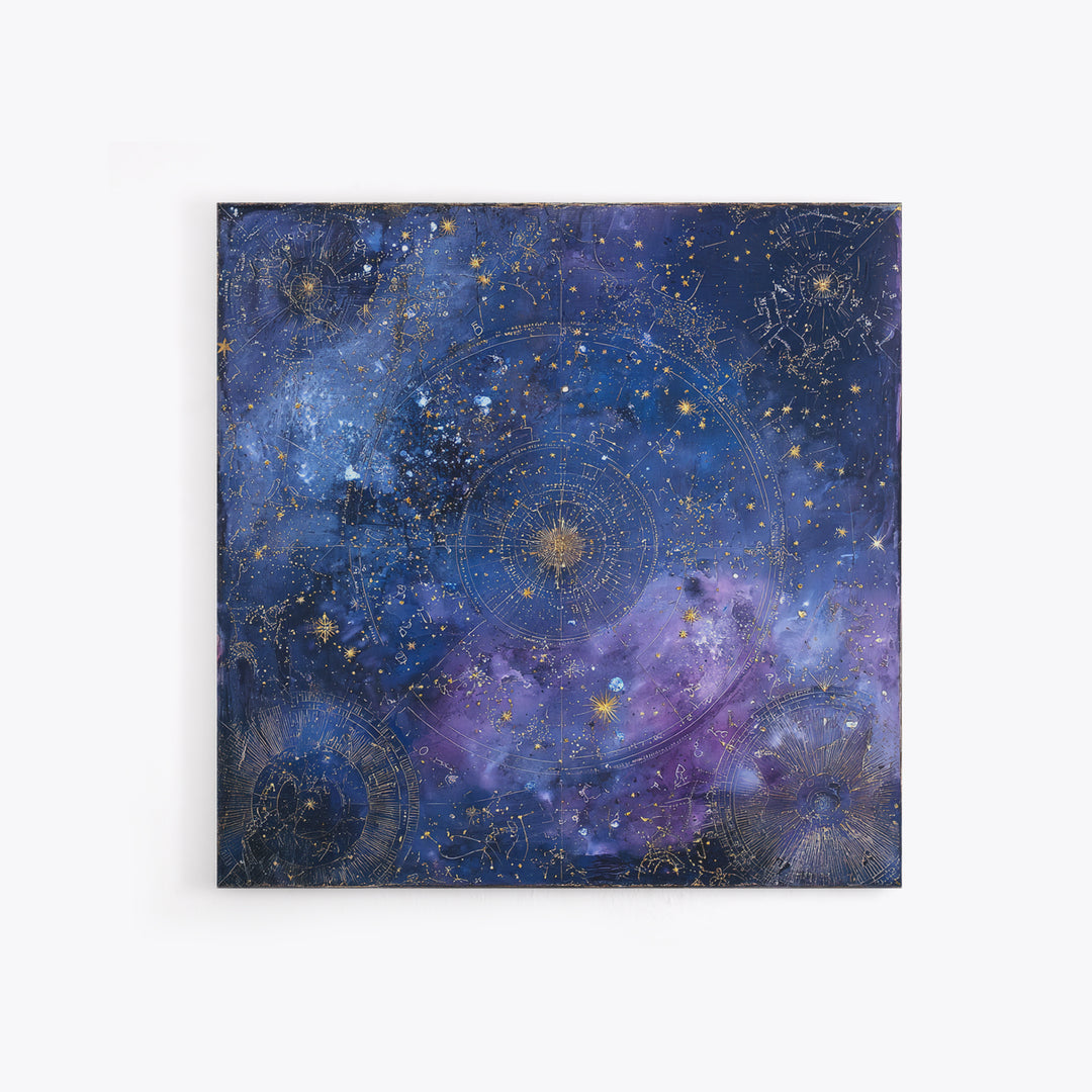 Blue Star Map Canvas Print, Celestial Art, Boho Wall Decor, Living Room Decor, Oil Painting, Celestial, Boho Art, Space Art, CEL-1x1-22