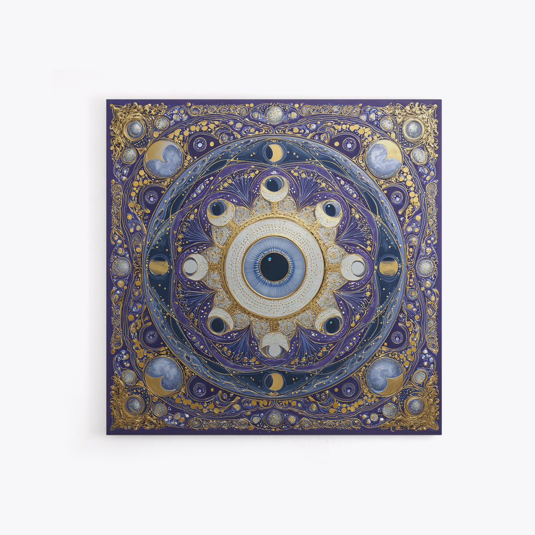 Mystic Eye Surrounded by Moons and Constellations Canvas Print, Celestial Art, Luxury Decor, Living Room Decor, Celestial, CEL-1x1-40