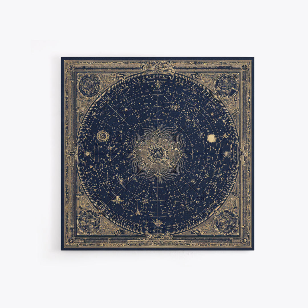 Gold Constellation Map on Deep Navy Texture Framed Canvas Print, Celestial Art, Printable Art, Living Room Decor, Celestial, CEL-1x1-8