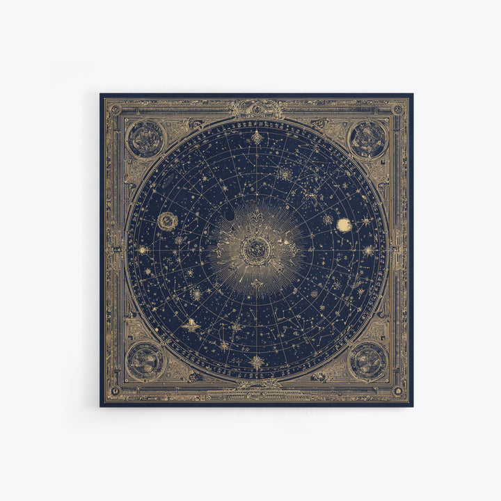 Gold Constellation Map on Deep Navy Texture Framed Canvas Print, Celestial Art, Printable Art, Living Room Decor, Celestial, CEL-1x1-8