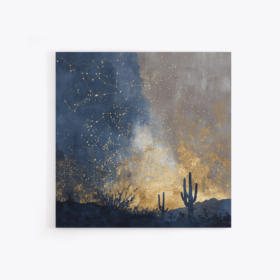 Starry Desert Sky Framed Canvas Print, Celestial Art, Neutral Decor, Living Room Decor, Oil Painting, Celestial, Wall Art, CEL-1x1-83