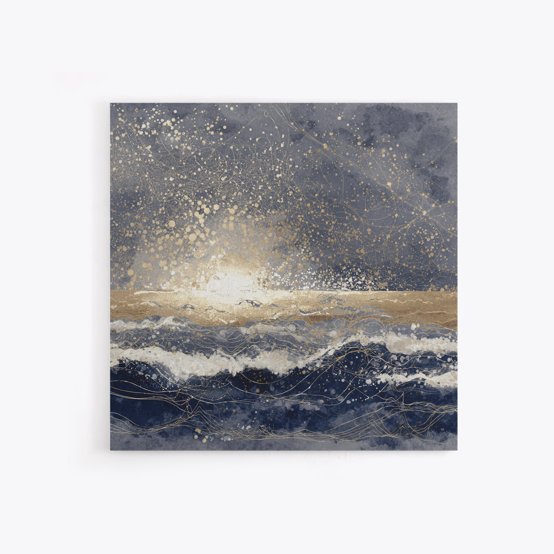 Golden Sun over Abstract Ocean Waves Canvas Print, Celestial Art, Fantasy Art, Living Room Decor, Fine Art, Celestial, CEL-1x1-95
