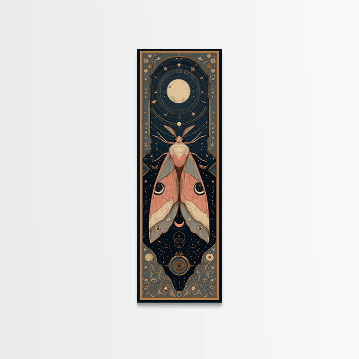 Celestial Moth with Moon Markings Framed Canvas Print, Celestial Art, Celestial Decor, Living Room Decor, Oil Painting, CEL-1x3-30