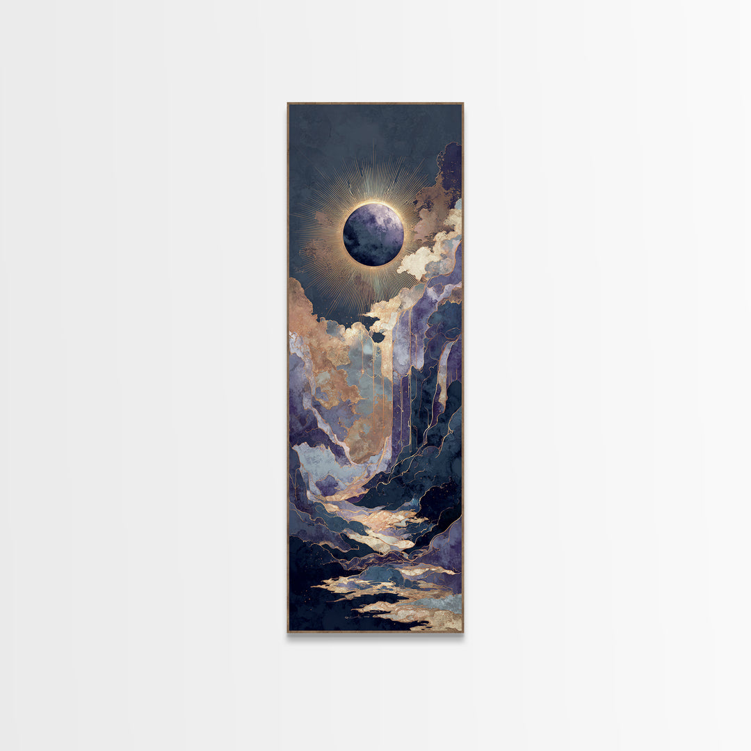 Eclipse Scene with Radiant Corona Framed Canvas Print, Celestial Art, Boho Home Decor, Living Room Decor, Fine Art, Celestial, CEL-1x3-46