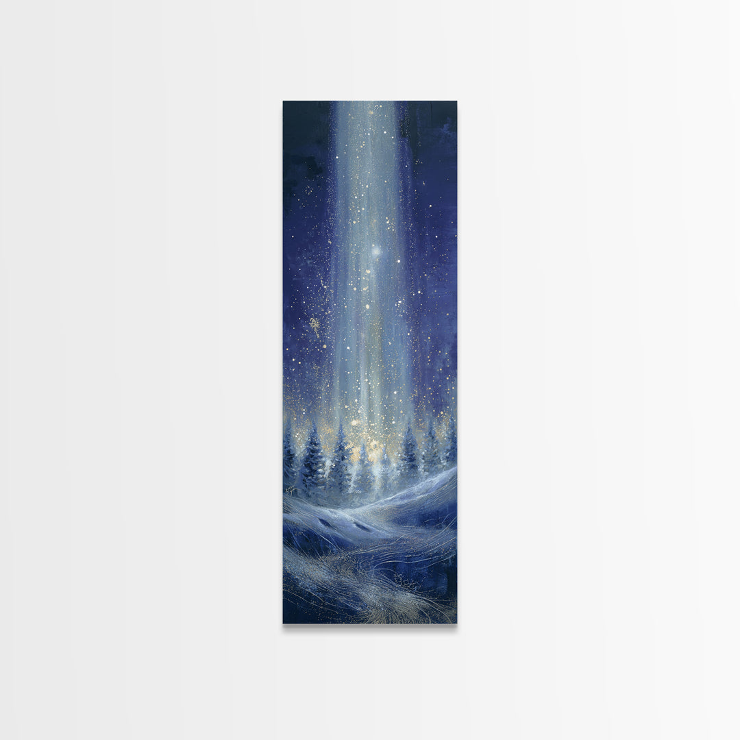 Aurora Borealis over Snowy Pines Framed Canvas Print, Celestial Art, Boho Art, Living Room Decor, Fine Art, Celestial, CEL-1x3-53