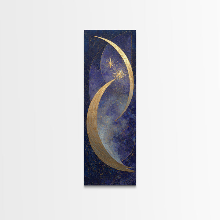 Crescent Moon Cradling a Cluster of Stars Framed Canvas Print, Celestial Art, Modern Decor, Living Room Decor, Celestial, CEL-1x3-61