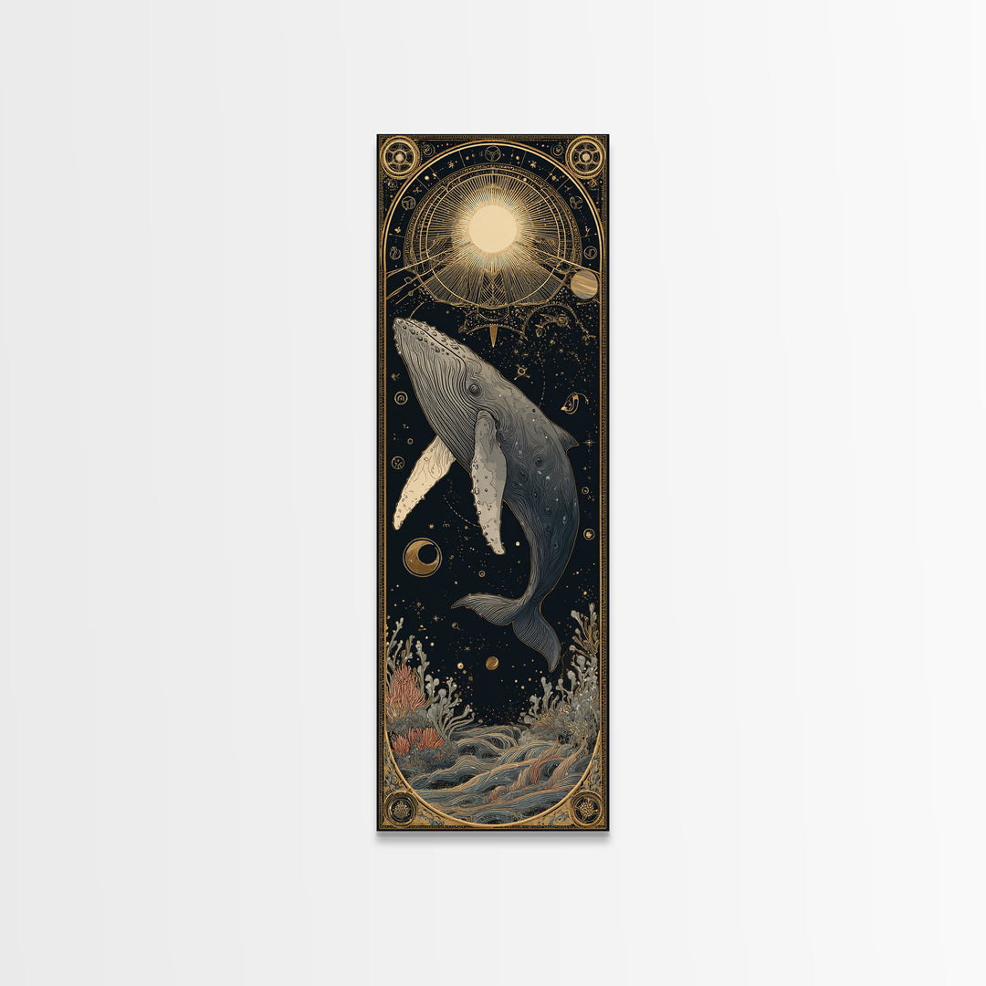 Cosmic Whale Swimming Through a Star Field Canvas Print, Celestial Art, Fine Art Print, Living Room Decor, Fine Art, Celestial, CEL-1x3-65
