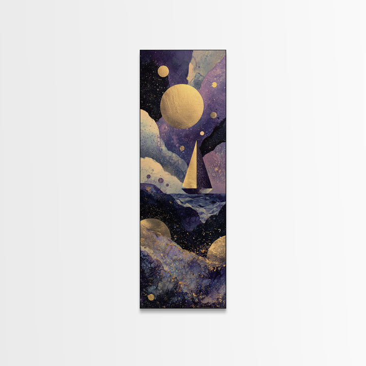 Tiny Sailboat Beneath a Huge Moon Canvas Print, Celestial Art, Modern Decor, Living Room Decor, Fine Art, Celestial, Home Decor, CEL-1x3-7