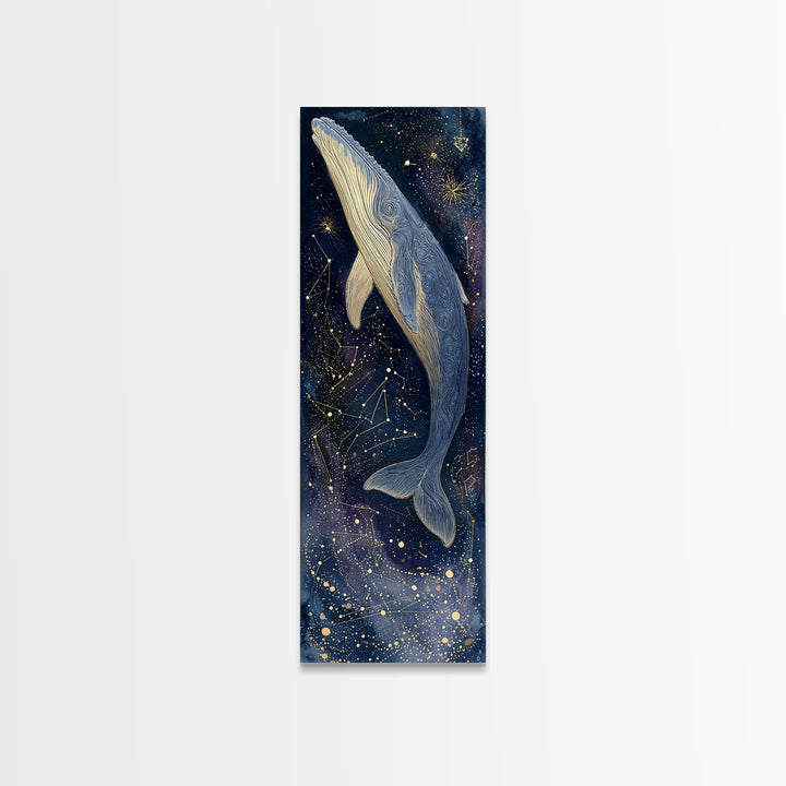 Cosmic Whale Swimming Through a Star Field Canvas Print, Celestial Art, Watercolor Painting, Living Room Decor, Celestial, CEL-1x3-89