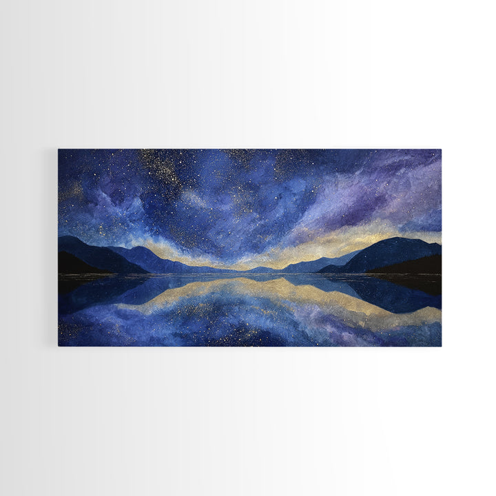 Night Sky over a Quiet Mountain Lake Canvas Print, Celestial Art, Celestial, Living Room Decor, Celestial, Colorful Wall Art, CEL-2x1-47