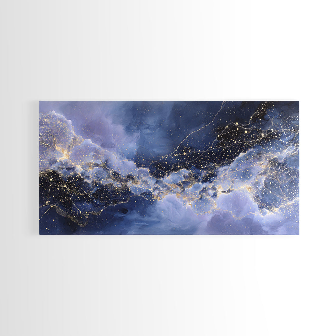 Moonlit Cloudscape with Silver Highlights Canvas Print, Celestial Art, Home Decor, Living Room Decor, Oil Painting, Celestial, CEL-2x1-53