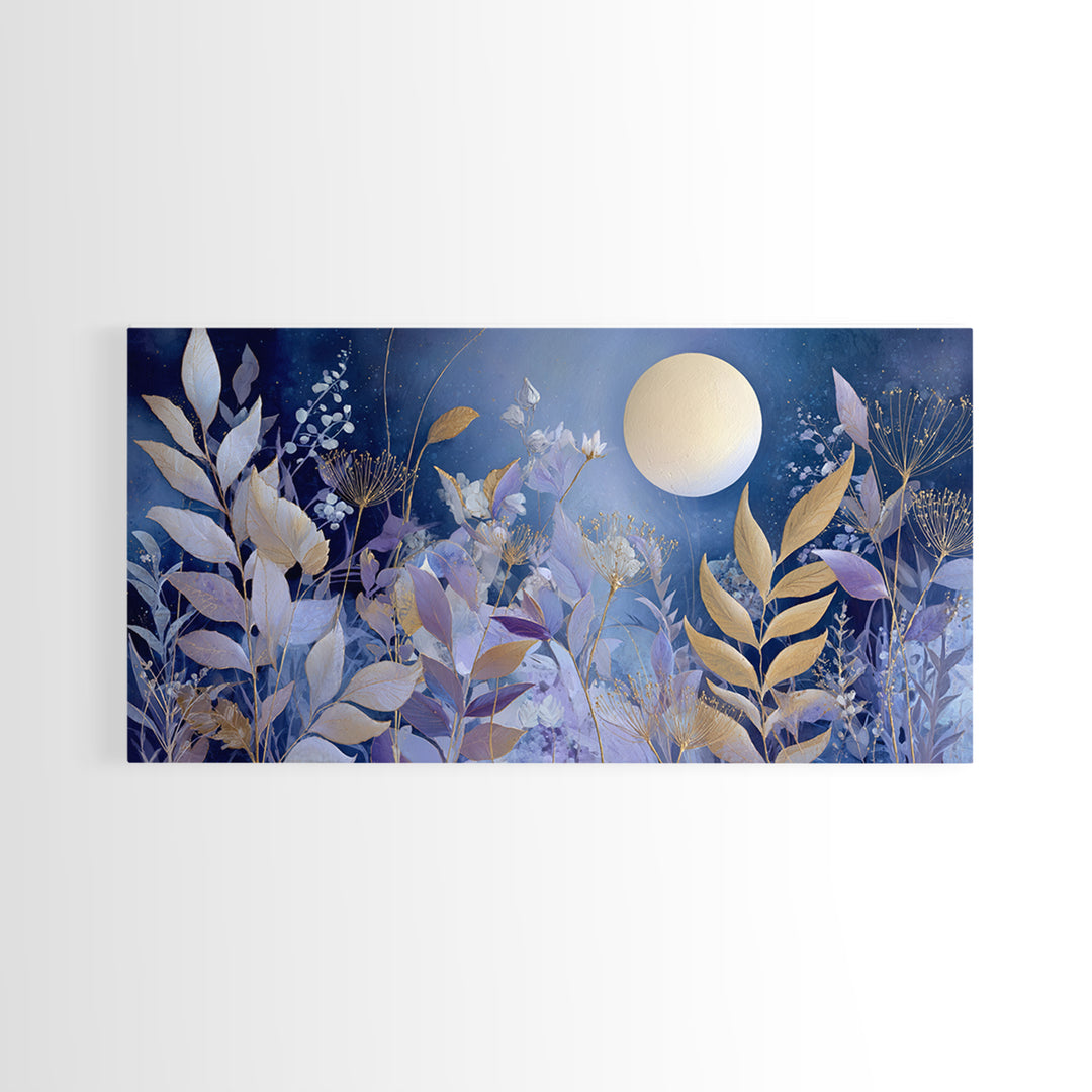 Lunar Phase Arc Above Delicate Botanicals Canvas Print, Celestial Art, Printable Art, Living Room Decor, Celestial, CEL-2x1-72