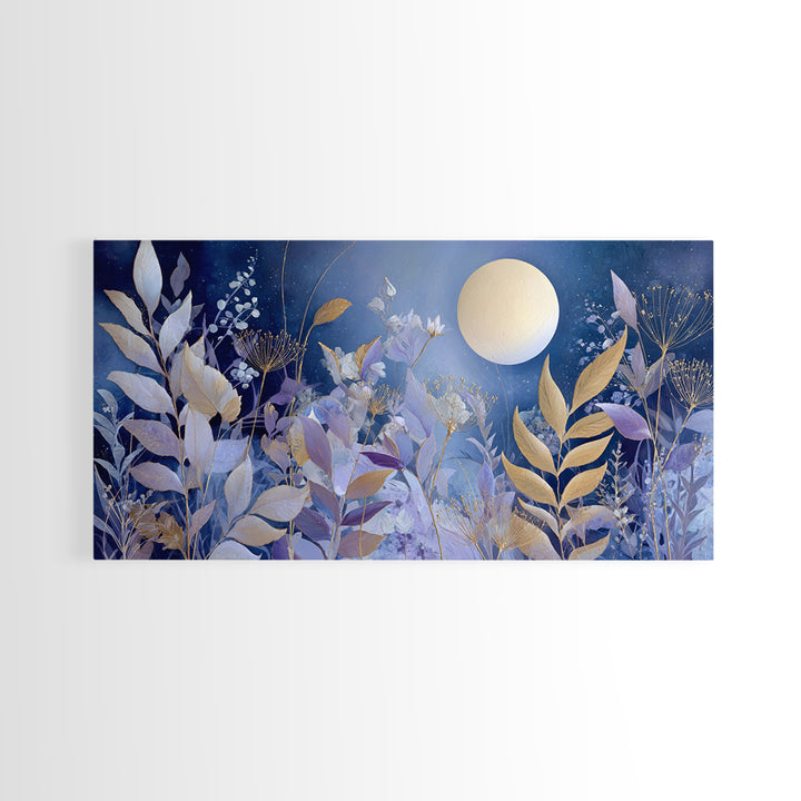 Lunar Phase Arc Above Delicate Botanicals Canvas Print, Celestial Art, Printable Art, Living Room Decor, Celestial, CEL-2x1-72
