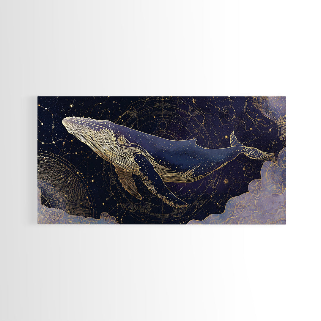 Cosmic Whale Swimming Through a Star Field Canvas Print, Celestial Art, Wall Art, Living Room Decor, Fine Art, Celestial, CEL-2x1-73