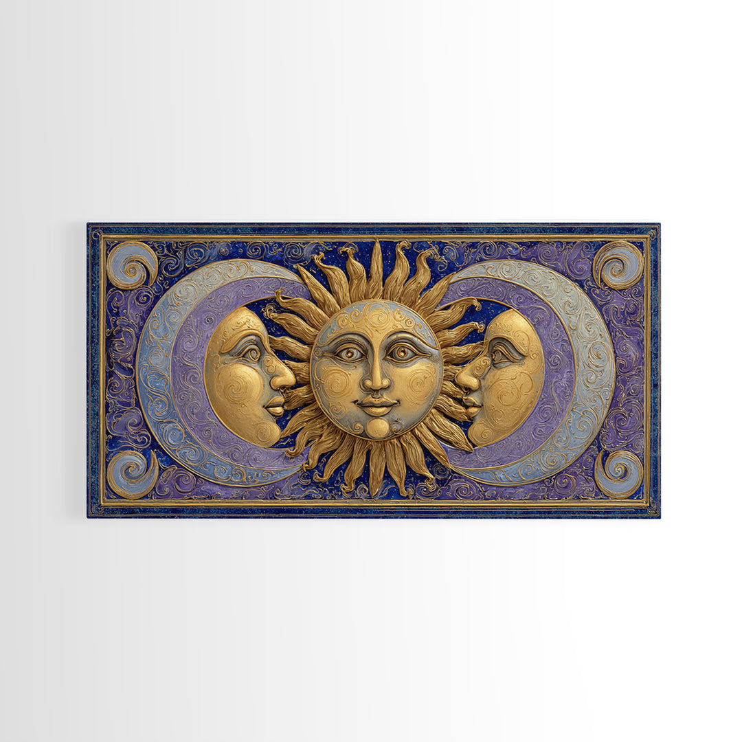 Sun and Moon Faces Canvas Print, Celestial Art, Minimalist Decor, Living Room Decor, Fine Art, Celestial, Boho Wall Art, CEL-2x1-94