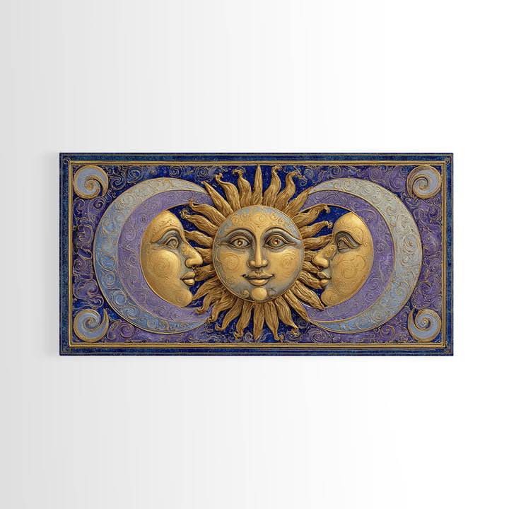Sun and Moon Faces Canvas Print, Celestial Art, Minimalist Decor, Living Room Decor, Fine Art, Celestial, Boho Wall Art, CEL-2x1-94