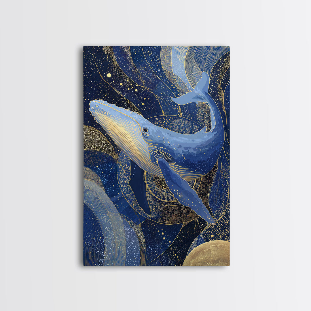 Cosmic Whale Swimming Through a Star Field Framed Canvas Print, Celestial Art, Room Decor, Living Room Decor, Celestial, CEL-2x3-13