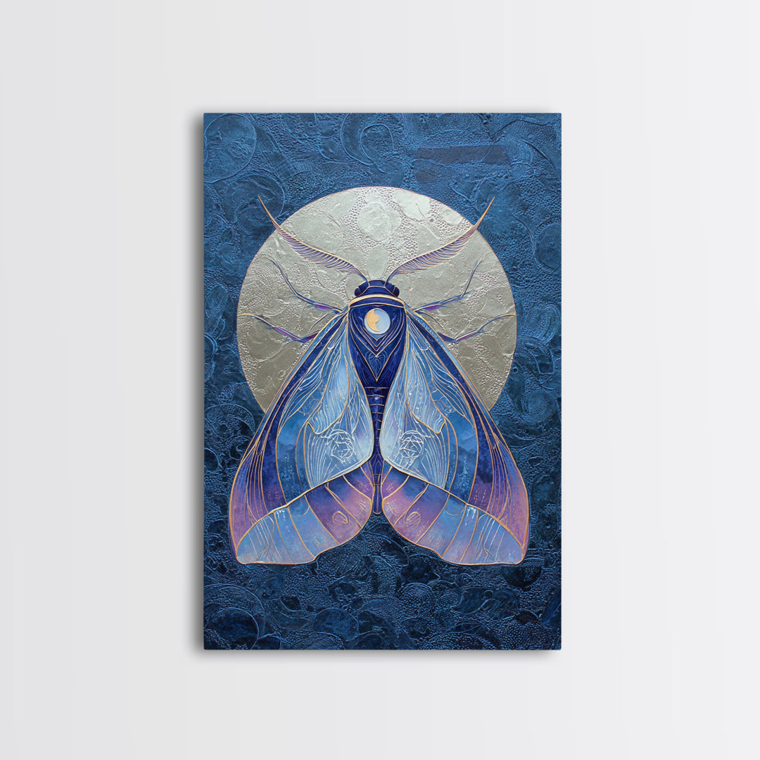 Celestial Moth with Moon Markings Canvas Print, Celestial Art, Boho Decor, Living Room Decor, Fine Art, Celestial, CEL-2x3-50