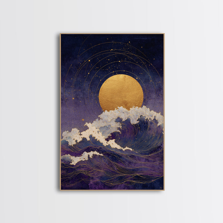 Golden Sun over Abstract Ocean Waves Canvas Print, Celestial Art, Statement Artwork, Living Room Decor, Fine Art, Celestial, CEL-2x3-79