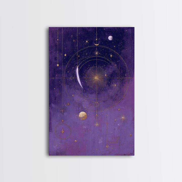Dreamlike Comet Crossing a Violet Sky Framed Canvas Print, Celestial Art, Colorful Wall Art, Living Room Decor, Abstract Art, CEL-2x3-92