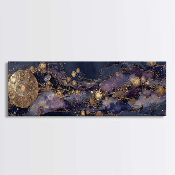 Gold Constellation Map on Deep Navy Texture Canvas Print, Celestial Art, Boho Art, Living Room Decor, Fine Art, Celestial, CEL-3x1-24