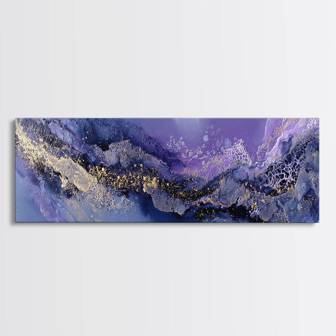 Dreamlike Comet Crossing a Violet Sky Framed Canvas Print, Celestial Art, Space Art, Living Room Decor, Oil Painting, Celestial, CEL-3x1-28