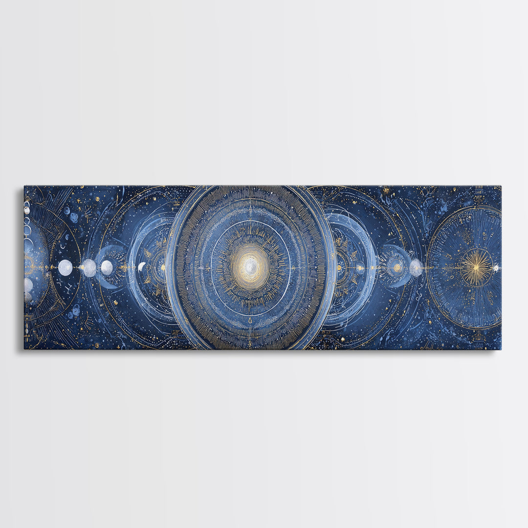 Lunar Phase Arc Above Delicate Botanicals Canvas Print, Celestial Art, Gallery Decor, Living Room Decor, Celestial, CEL-3x1-44