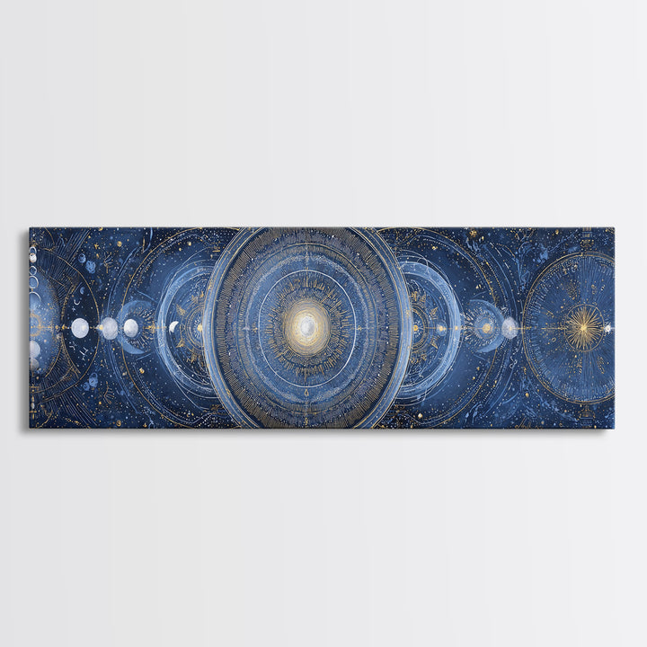 Lunar Phase Arc Above Delicate Botanicals Canvas Print, Celestial Art, Gallery Decor, Living Room Decor, Celestial, CEL-3x1-44