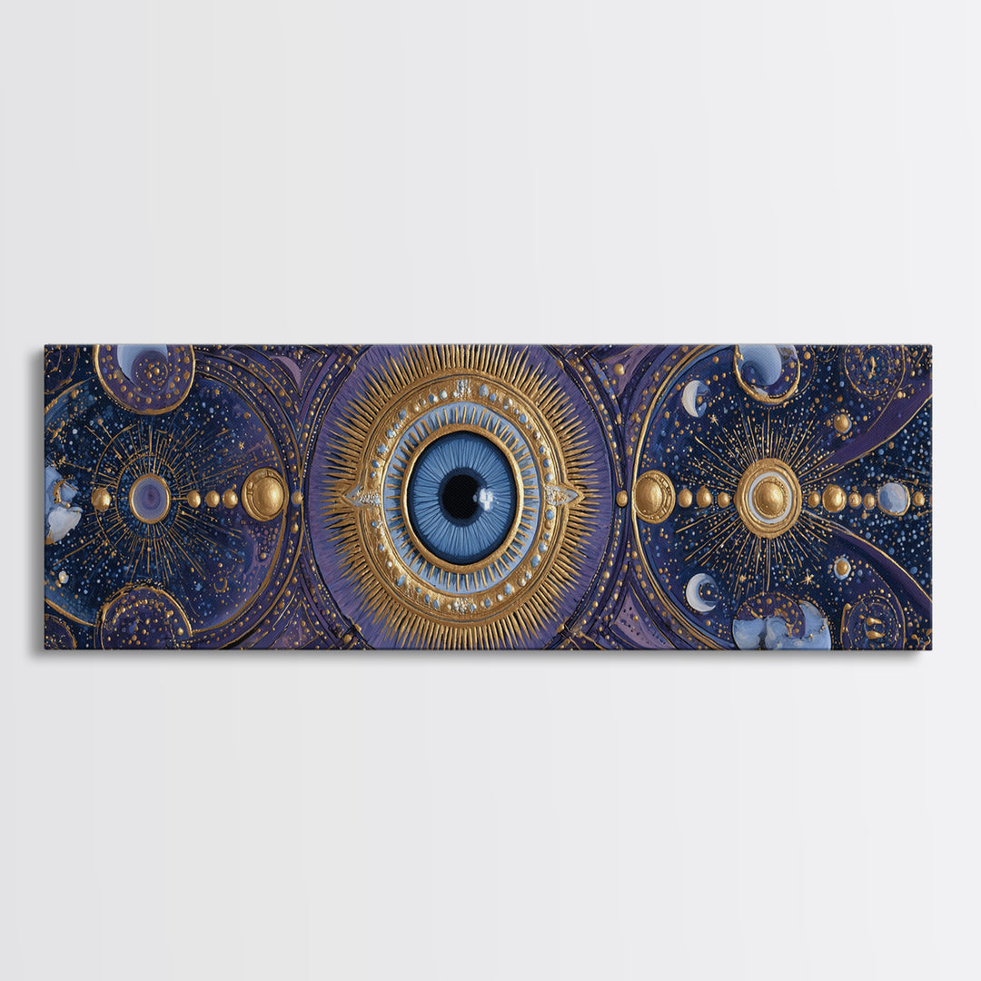 Mystic Eye Surrounded by Moons and Constellations Framed Canvas Print, Celestial Art, Art Print, Living Room Decor, Celestial, CEL-3x1-56