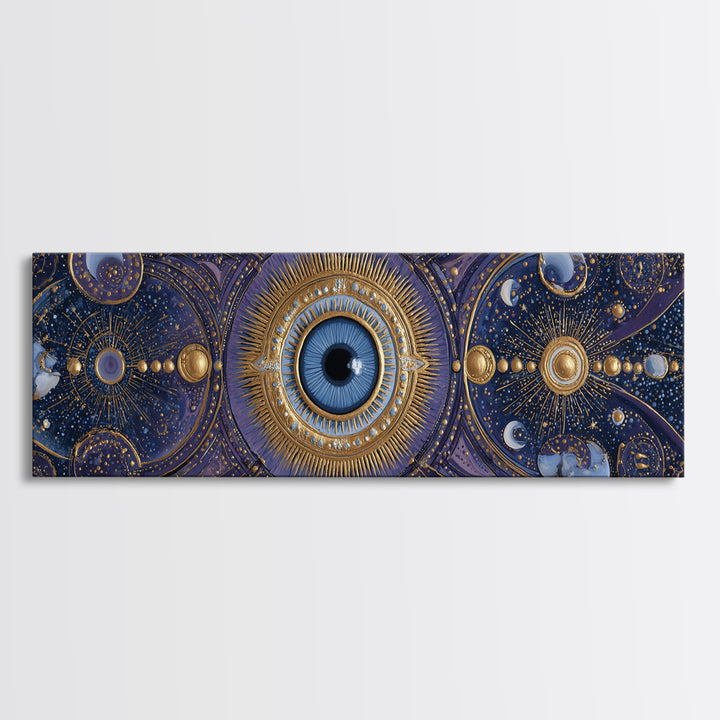 Mystic Eye Surrounded by Moons and Constellations Framed Canvas Print, Celestial Art, Art Print, Living Room Decor, Celestial, CEL-3x1-56