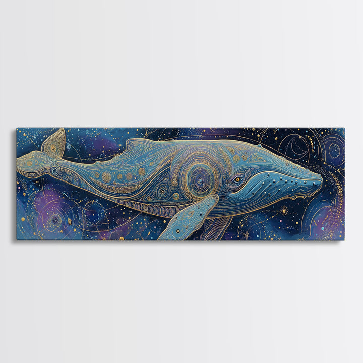 Cosmic Whale Swimming Through a Star Field Framed Canvas Print, Celestial Art, Modern Art, Living Room Decor, Celestial, CEL-3x1-69