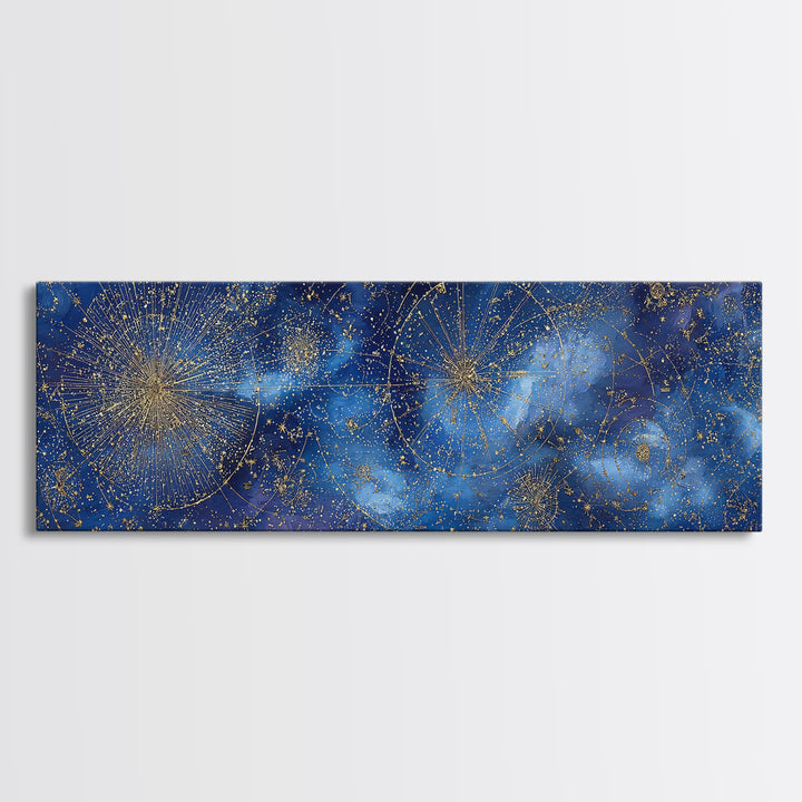 Gold Constellation Map on Deep Navy Texture Framed Canvas Print, Celestial Art, Minimalist Decor, Living Room Decor, Celestial, CEL-3x1-72