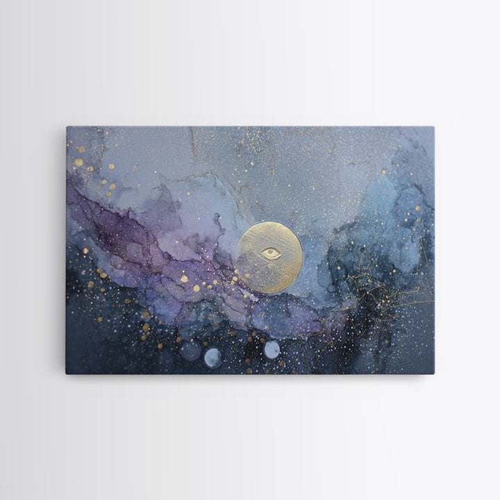 Mystic Eye Surrounded by Moons and Constellations Framed Canvas Print, Celestial Art, Art Deco, Living Room Decor, Celestial, CEL-3x2-20