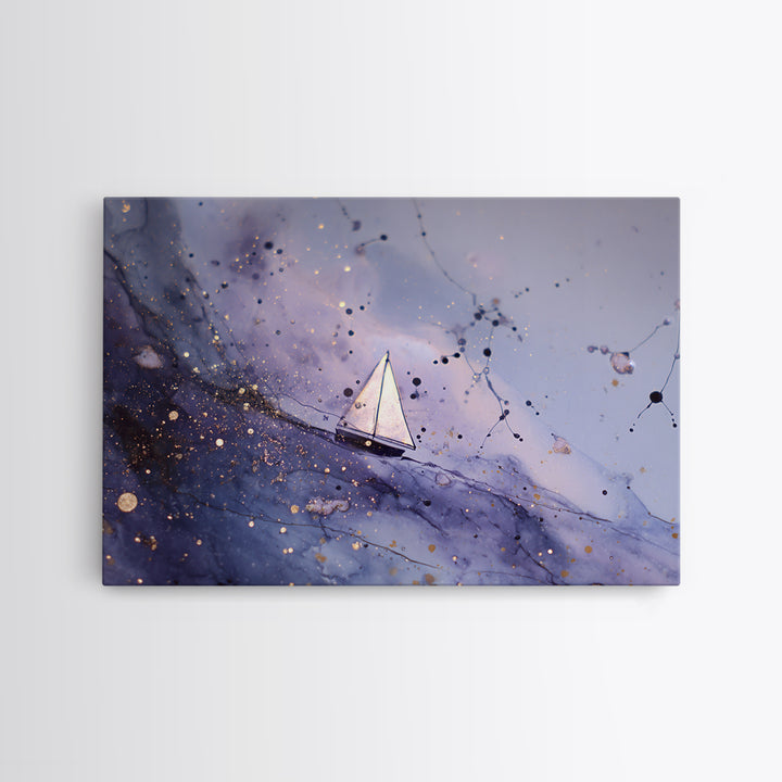 Tiny Sailboat Beneath a Huge Moon Framed Canvas Print, Celestial Art, Digital Print, Living Room Decor, Fine Art, Celestial, CEL-3x2-23