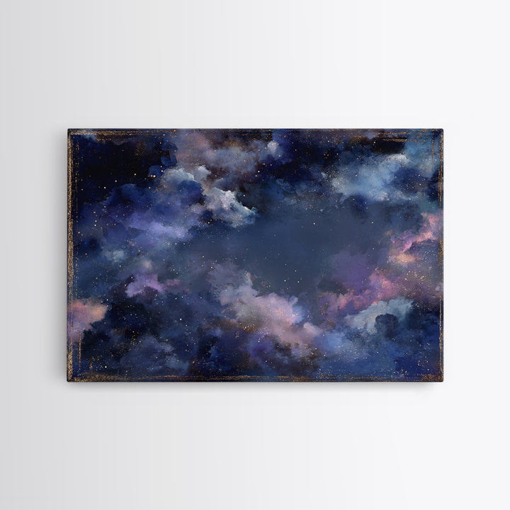 Galaxy Swirl with Jewel Tone Nebula Clouds Framed Canvas Print, Celestial Art, Digital Print, Living Room Decor, Celestial, CEL-3x2-24
