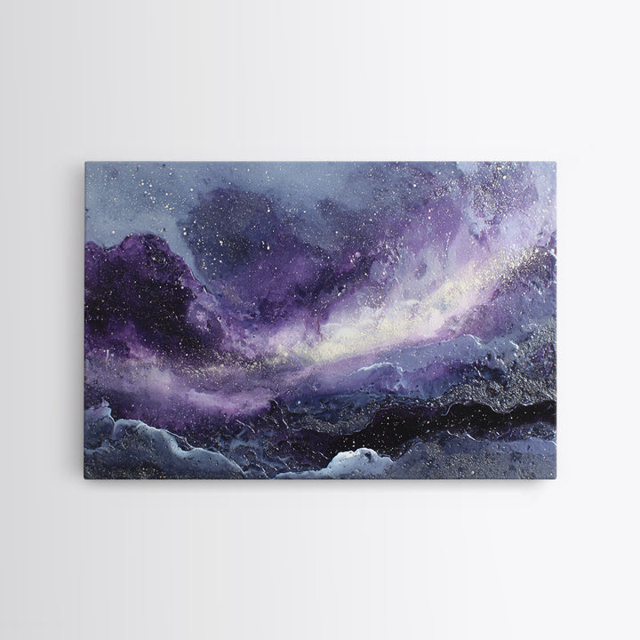 Dreamlike Comet Crossing a Violet Sky Framed Canvas Print, Celestial Art, Colorful Wall Art, Living Room Decor, Abstract Art, CEL-3x2-64
