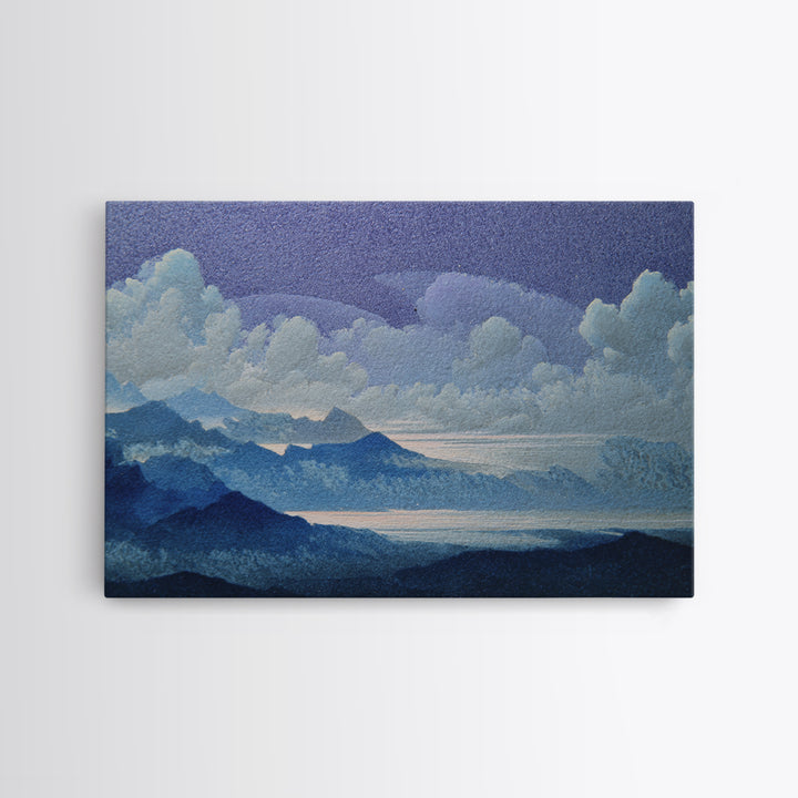 Night Sky over a Quiet Mountain Lake Framed Canvas Print, Celestial Art, Retro Wall Art, Living Room Decor, Fine Art, Celestial, CEL-3x2-79