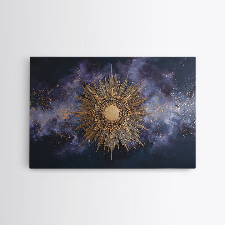 Sunburst Medallion with Ornate Rays Canvas Print, Celestial Art, Whimsical Art, Living Room Decor, Oil Painting, Celestial, CEL-3x2-89